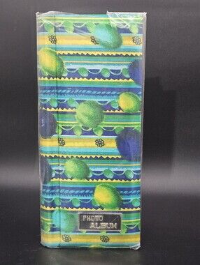 Vintage 1970s Colorful Striped Photo Album - Blue & Green Pattern.